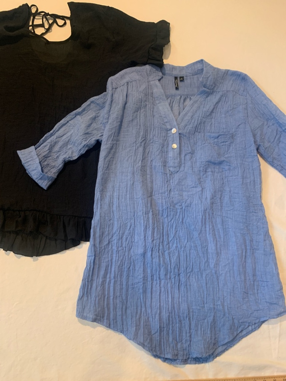 Beach Coverup Womens Bundle (2) Black Cupshe Short Ruffle Sleeve..Blue Chambray